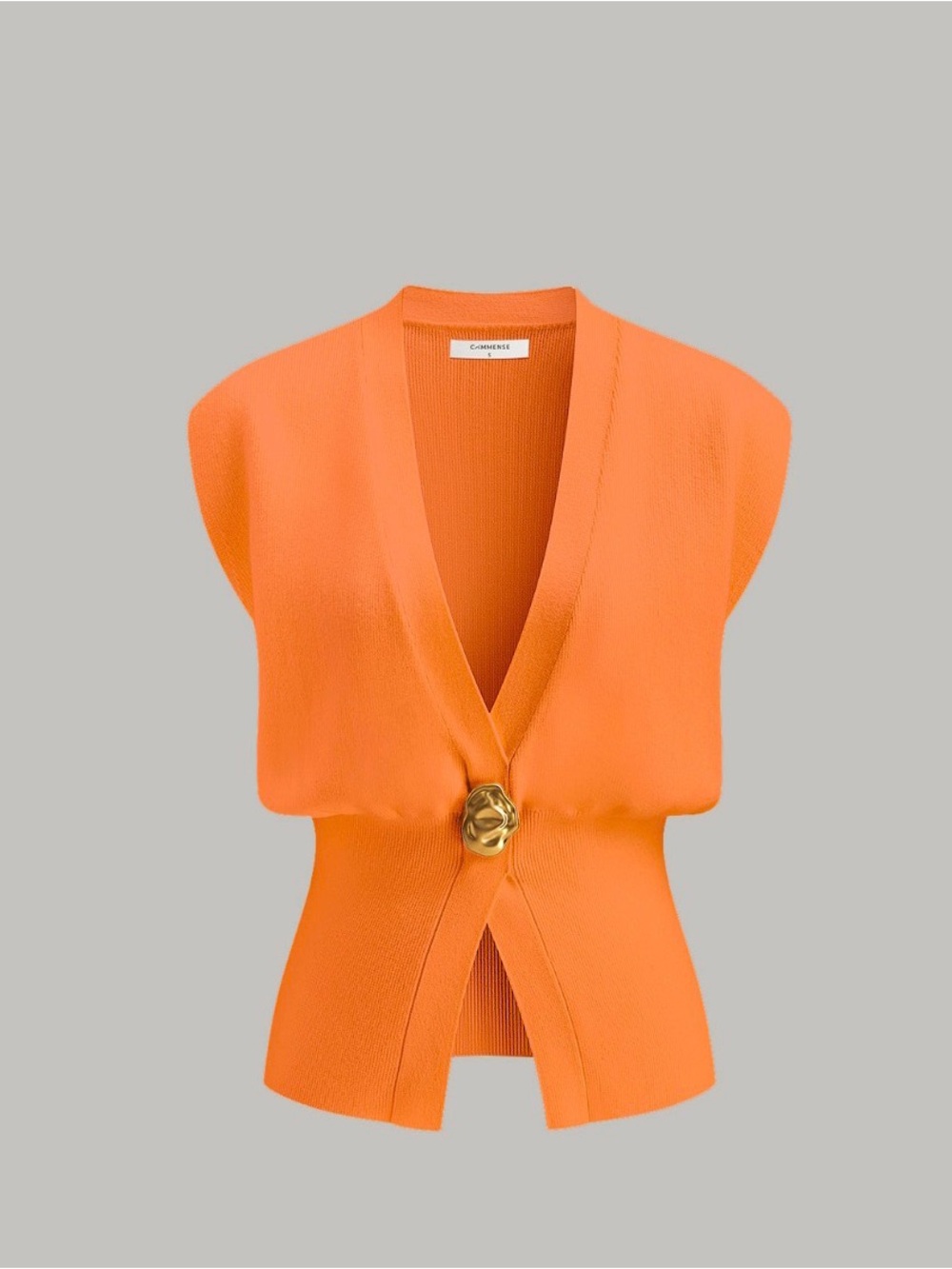 NWT Commense Orange V-Neck Knit Vest with Gold Rosette Button